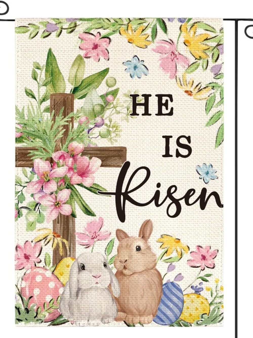 Bunnies Cross He Is Risen Garden Flag 12x18 Inch